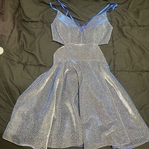 royal blue open back dress